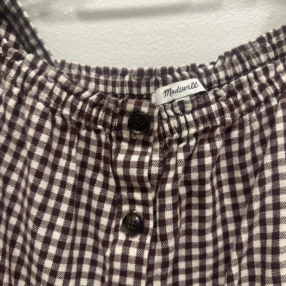Madewell Brown and White Gingham Button-Front Peasant Blouse - Picture 2 of 6